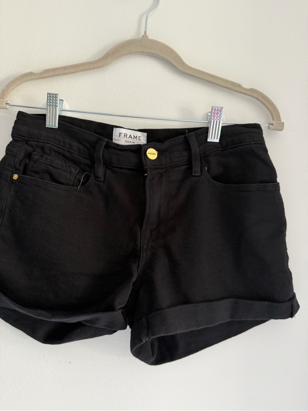 Frame Denim Black Rolled Cuff Women’s Jean Shorts